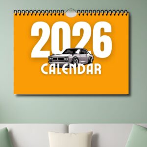 2026 Wall Calendar Orange Color Car Illustration