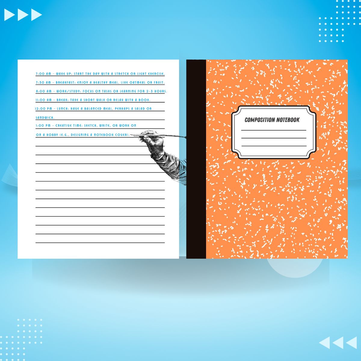 Composition Book, Marble Design Orange Color - Image 6